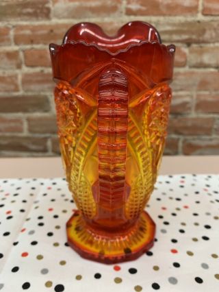 Vintage Orange Red Ornate Glass Pitcher 3