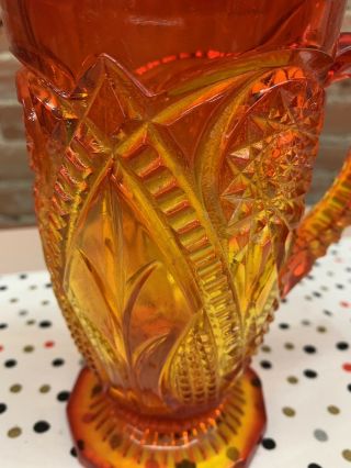Vintage Orange Red Ornate Glass Pitcher 6