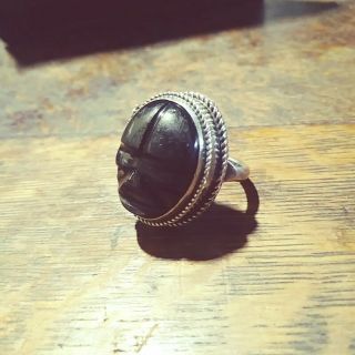 Vintage Carved Onyx Mask Sterling Silver Aztec Mayan Inca Face Poison Ring S - 5