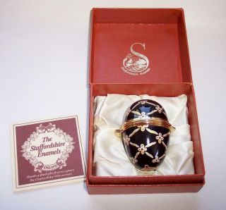 Vintage Staffordshire Enamels Back & Gold Egg Trinket Box - Boxed