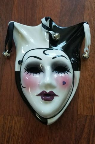 Vintage Jester 1991 Madi Gra Ceramic Face Mask Signed Hang Or Wear