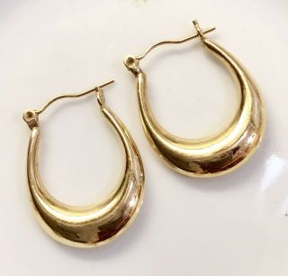 24hour Vtg 10k Gold Hollow Hoop Tube Oval 1” X 3/4” Earrings 2.  1g