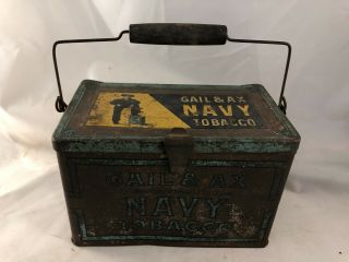 Vintage Gail & Ax Navy Tobacco Tin Lunch Pail Style Bail Handle