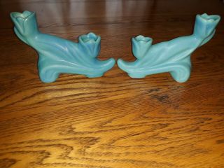Vintage Blue Double Candle Holders By Van Briggle Of Colorado Springs