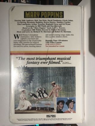 Vintage Mary Poppins 1980 Walt Disney Home Video Clamshell VHS 23VS 2