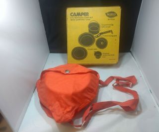Vintage Camper 5 piece camp set with carrying case.  All aluminum. 2