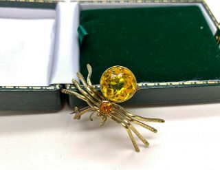 Vintage Jewellery Art Deco Amber Rhinestone Spider/insect Brooch/pin
