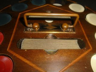 Vintage Poker Chip Set Carousel Wood Caddy Holder w/original Cover 4
