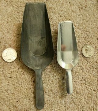 2 Vintage Cast Aluminum Scoops For Dry Goods Candy Scooper Kitchen Tool 7 " & 5 "