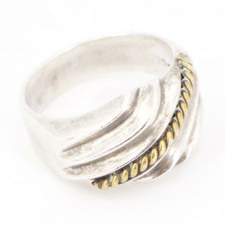 Vtg Sterling Silver & Brass Accent Mexico Taxco Braided Ring Size 9.  5 - 11g