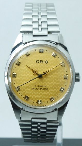 Vintage Oris Luxury 17 Jewels Fhf St - 96 Yellow Dial Hand Winding Watch Model