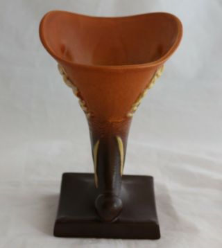 Vintage Roseville Pottery Freesia Brown Cornucopia 198 - 8 Horn VASE 8 
