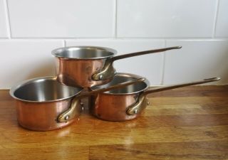 Set 3 French Vintage Small Heavy 4 " Copper Saucepan Pans
