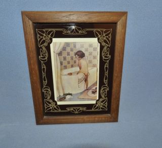 Vintage Wood Framed Art Picture With A Kid Getting Into The Bathtub 11.  5 " X 9.  25