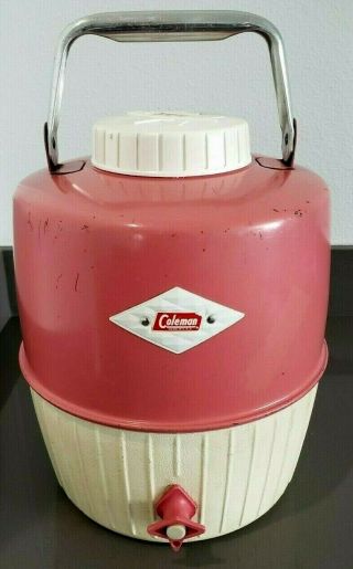 Vintage Mid Century Coleman Diamond Pink Beverage Cooler - Thermos 2 Gallon Jug