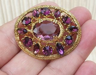Vintage Art Deco Jewellery Beautifully Crafted Amethyst Crystal Gold Brooch Pin
