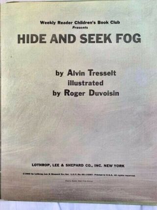 Vintage Children ' s Book HIDE AND SEEK FOG Alvin Tresselt Roger Duvoisin HC 5