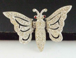 Pretty Vintage Ora Clear Rhinestone Butterfly Fur Or Dress Clip W/bendable Wings