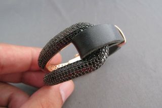 Vintage Bronze Milor Italy Rose Gold Tone Leather Black Spinel Cuff Bracelet