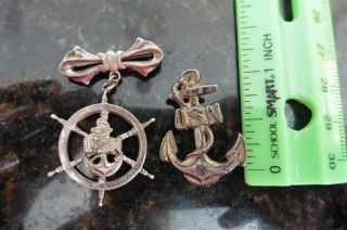 Vintage Wwii Era Sterling Usn Navy Anchor Pin & Bow Ship 