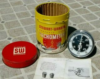Vintage Stewart Warner Portable Hand Tachometer Model 757 - W With Can