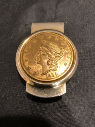 Vintage Kellogg & Co.  Goldtone 1854 Liberty Head Coin Money Clip