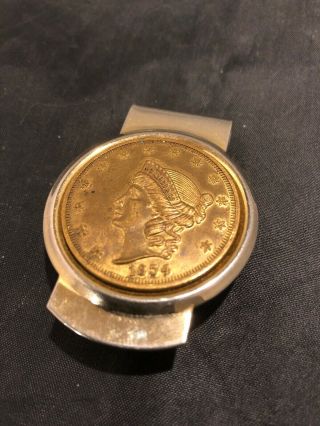 Vintage KELLOGG & CO.  Goldtone 1854 Liberty Head COIN Money Clip 2
