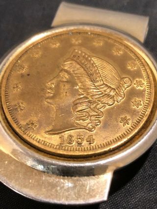 Vintage KELLOGG & CO.  Goldtone 1854 Liberty Head COIN Money Clip 3