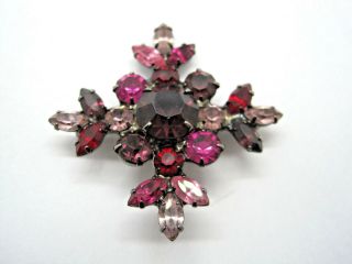 Gorgeous Vtg Japanned Fushia Pink Red Rhinestones Prong - Set Brooch Pin Giftboxed