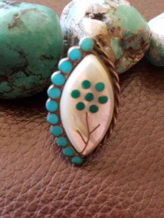 Sterling Silver Vintage Mother Of Pearl & Turquoise Flower Ring