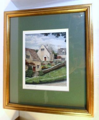 Vintag Tom Caldwell The Garden Print Pencil Signed Framed Matted English Village