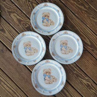 Vintage Tienshan Stoneware Dinner Plates In The Country Bear Pattern Set Of 4