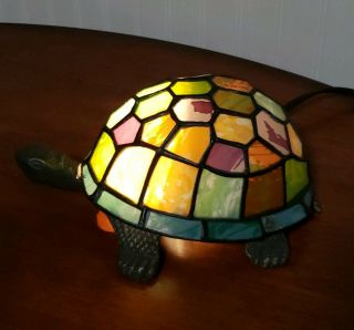 Vintage Tiffany Style Stained Glass Tortoise Accent/night Lamp