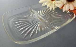 Vintage Starburst Divided Liner Relish Dish Vanity Tray Clear Pressed Glass