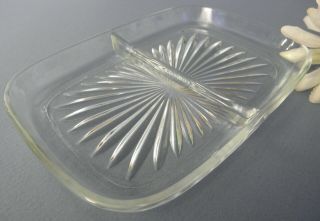 Vintage Starburst Divided Liner Relish Dish Vanity Tray Clear Pressed Glass 2