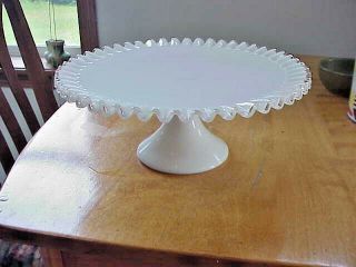 Vintage Fenton Milk Glass Silver Crest Footed Pedestal Cake Plate Stand