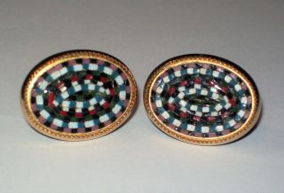 Vintage Italian Goldtone Micro Mosaic Colorful Oval Cufflinks