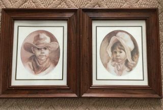 Vintage Home Interior Set With Western Pioneer Girl And Boy,  Great Conidtion