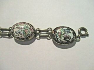 Vintage European.  800 Sterling Silver Cased Hand Painted Cabochon Bracelet Birds