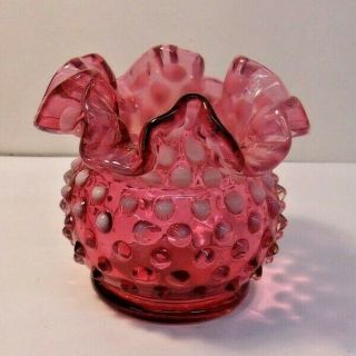 Vintage Fenton Cranberry Opalescent Hobnail Ruffled Top Vase 3 " Tall