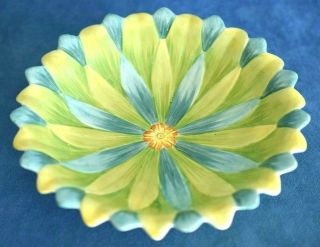 Vintage Mottahedeh Made In Italy Mid Century Green Yellow Lotus Bowl Dish 5.  6061