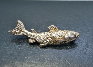 Vintage Sterling Silver Salmon Or Trout Fish Brooch / Pin - Faceted Scales