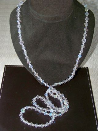 Vintage Jewellery Very Long Aurora Borealis Crystal Glass Bead Cocktail Necklace