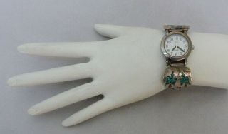 Vintage Sterling Silver Native American Turquoise Coral Inlay Band Timex Watch