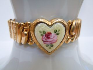 Sweet Vintage D&co Guilloche Enamel Heart Sweetheart Expansion Bracelet