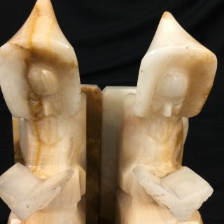 Vintage Hooded Wizard Stone Bookends Wise Man Monk Figure Seated Reading a Book 2