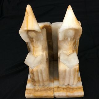 Vintage Hooded Wizard Stone Bookends Wise Man Monk Figure Seated Reading a Book 5