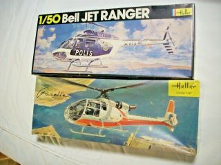 Vintage Helicopter Kits Two (2) France Heller 1/50 Scale Gazelle,  Bell Ranger