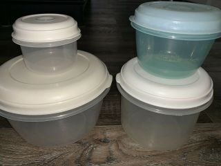 Rubbermaid 4 Vtg Round Container Nesting Servin Saver Bowls 9,  6,  2,  1 Cup