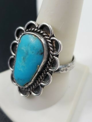 Vintage Sterling Silver Native American Turquoise Gem Navajo Ring Sz 10 (9g)